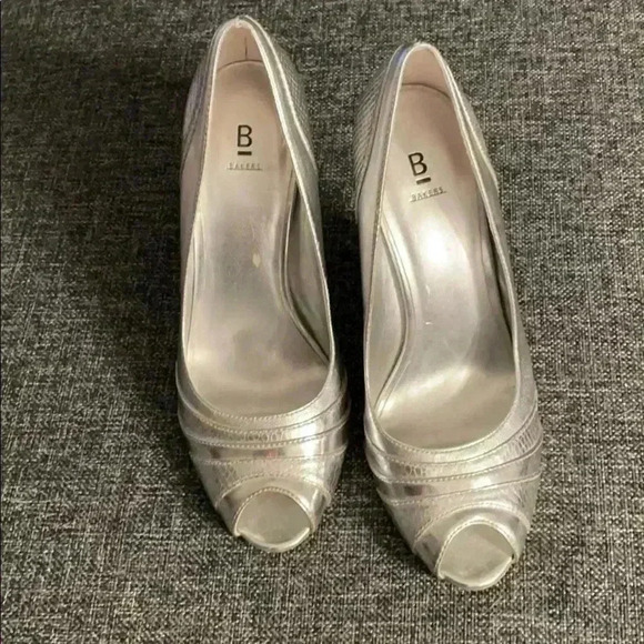 Worn Once Silver Peep Toe Baker heel - Picture 2 of 5
